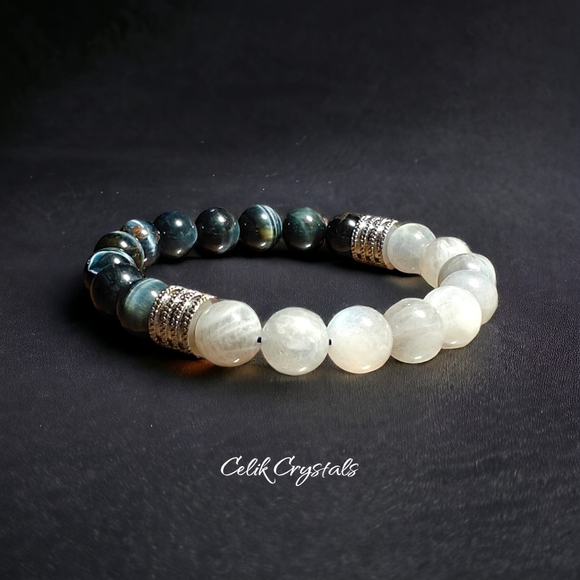 Men's AAA Blue Tiger Eye Bracelet 10mm - Picture 5 of 9